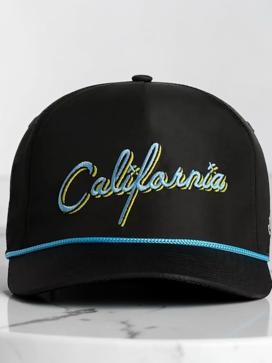 NWT Bad Birdie California Script Rope Golf Hat Black Blue Snapback Adjustable